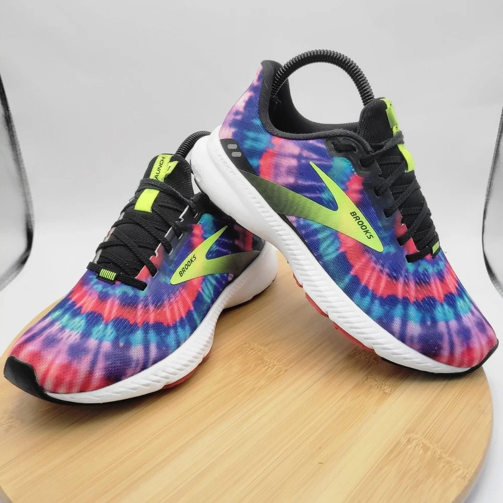Brooks Launch 8 Tie Dye Running Shoes Womens 7 Black Multi Color 1203451B051